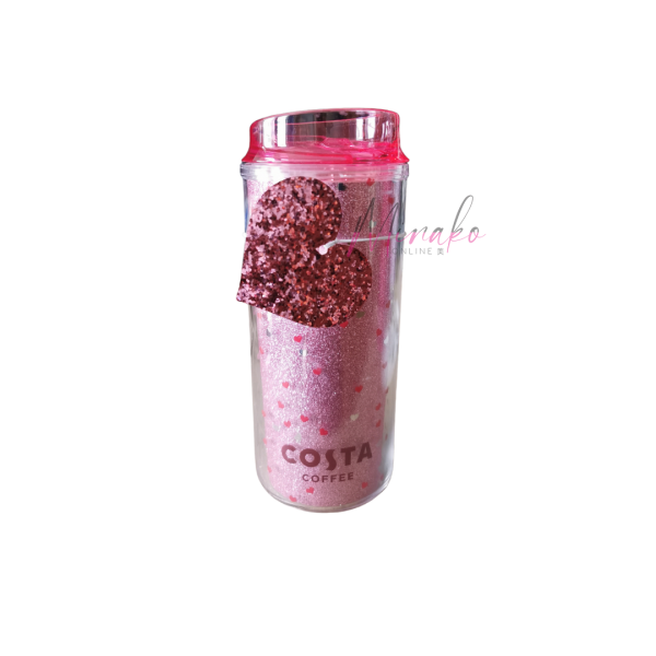 Costa Coffee Valentines Hearts Pink Glitter Cup (450 ml)