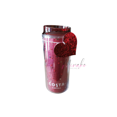 Costa Coffee Hearts Red Glitter Cup (450 ml)