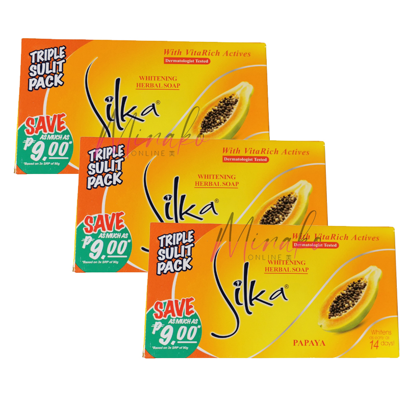 3 x Silka Whitening Herbal Soap Orange Papaya Triple Packs (9 x 90g)